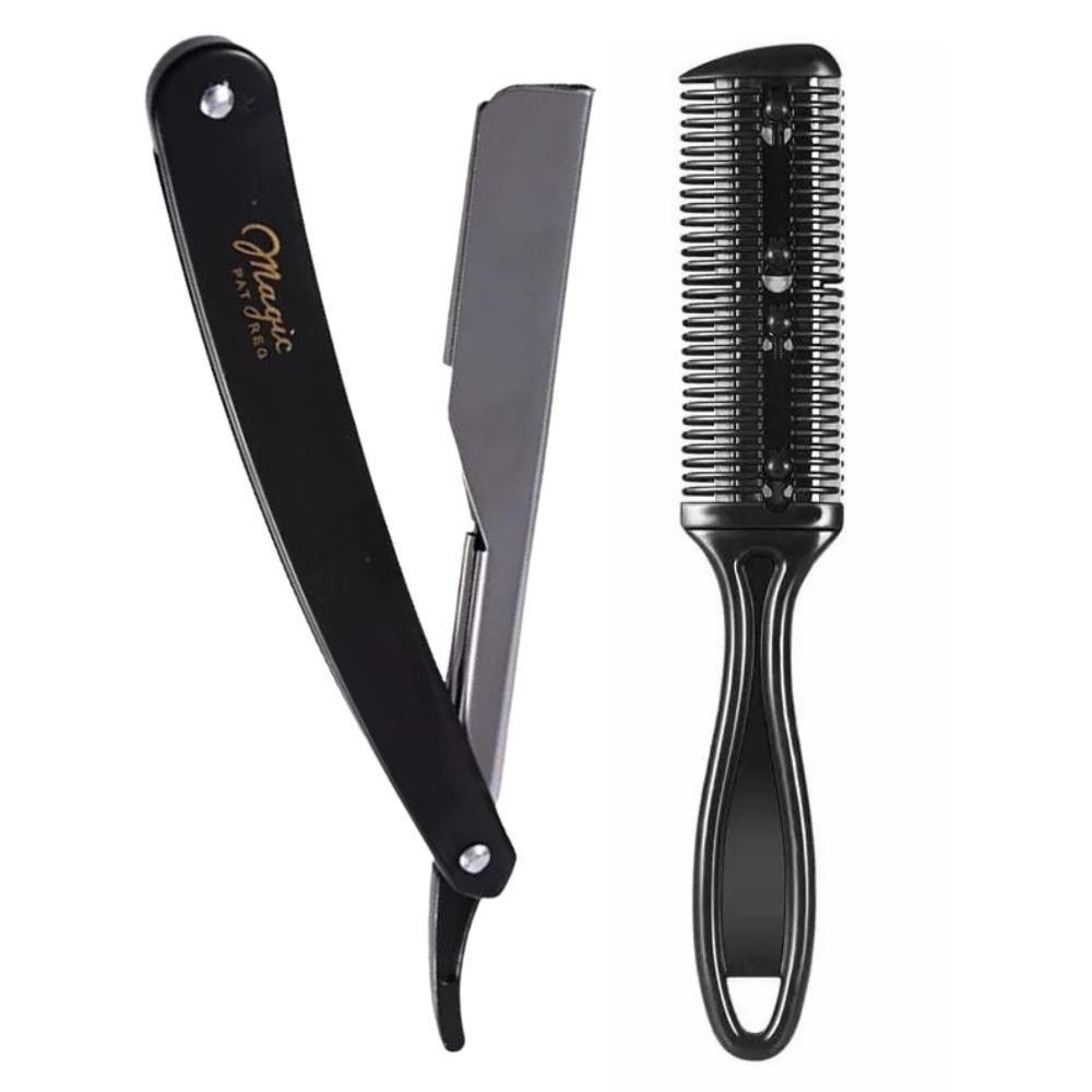 Navalha Navalhete C/ Gaveta Inox + Pente Desfiador Duplo em Oferta na Shopee