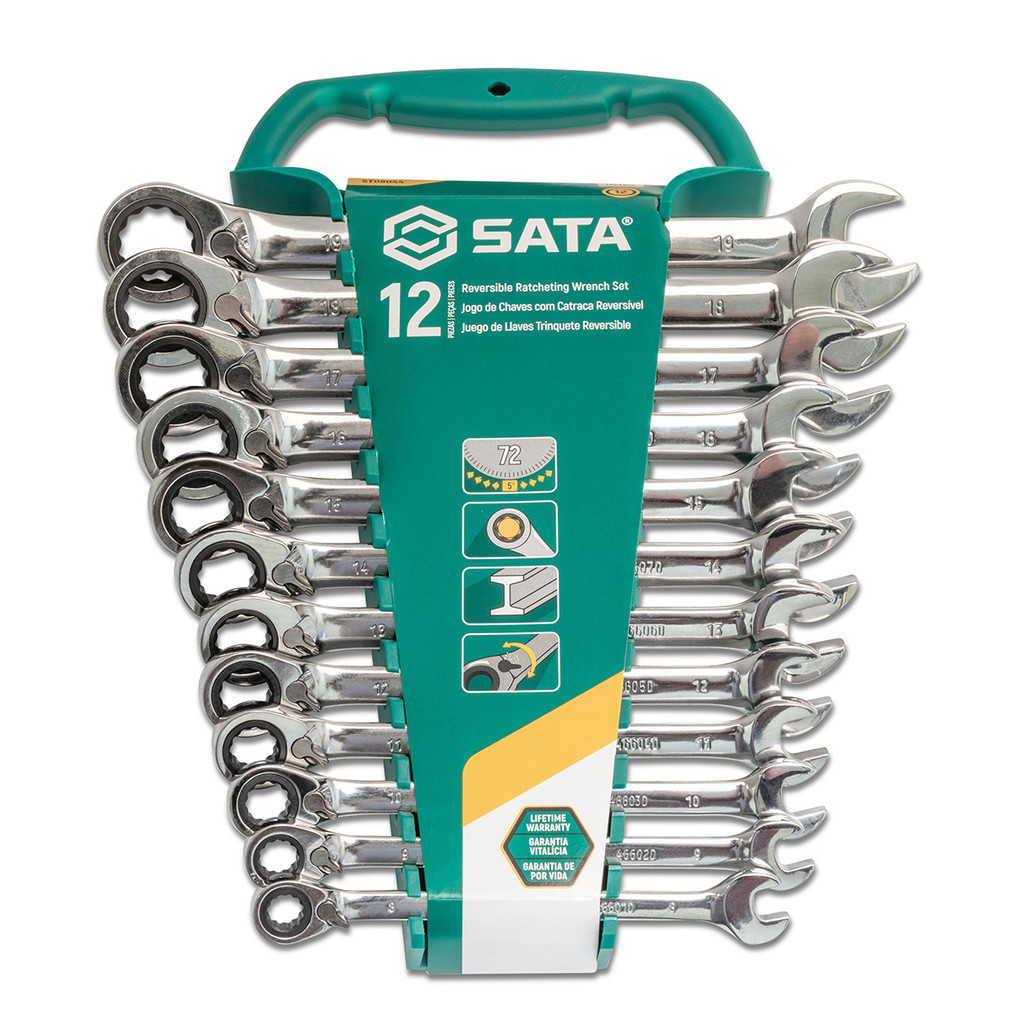 Jogo de Chave Combinada 1 a 19mm Sata com Catraca Reversível com 12 Peças ST08044