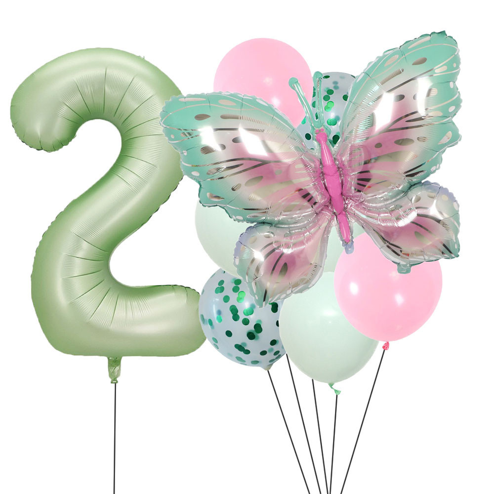 9Pc Balões De Folha De Borboleta Verde Púrpura Conjunto De Látex Macaroon Bola De 40'Número Aniversário De Casamento Baby Shower Party Decorações em Oferta na Shopee