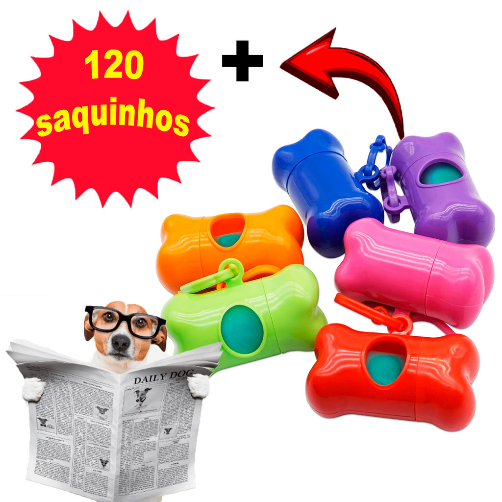 Kit Cata Caca + 120 Saquinhos Para Passeio Cachorro Gato Fezes Pet