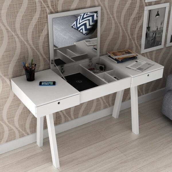 Penteadeira com Espelho  Pe2002 Branco em Oferta na Shopee