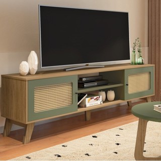 Rack para TV até 75 Polegadas 2 Portas com Pés Retro Charlotte Carvalho/Menta em Oferta na Shopee