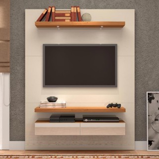 Painel para TV Até 55 Polegadas 100% Mdf com Led 2 Gavetas Tb106e Off White/Freijó - Dalla Costa em Oferta na Shopee