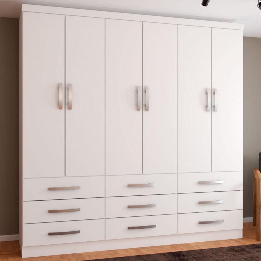 Guarda-Roupa Casal Piemonte 6 Portas 9 Gavetas Branco - Panorama Móveis em Oferta na Shopee