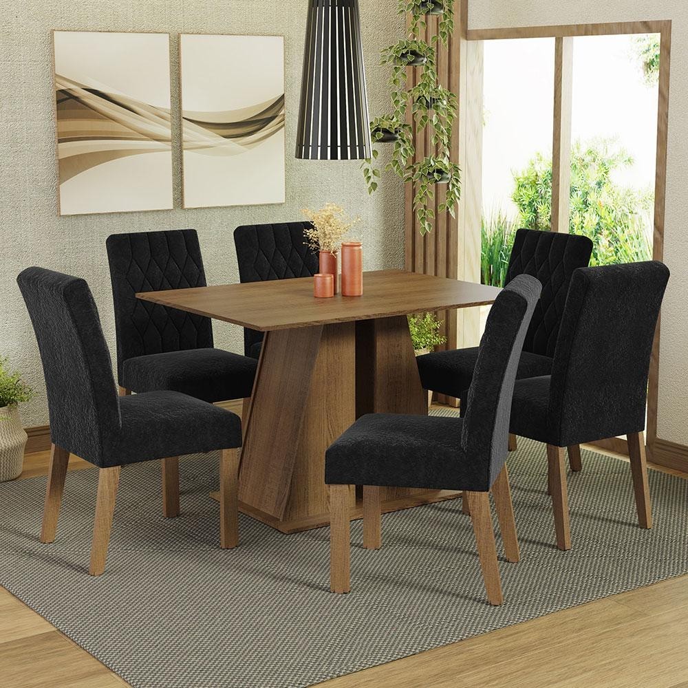 Conjunto Sala de Jantar Mesa Tampo de Madeira 6 Cadeiras Rustic/Oxford Fabiana Madesa em Oferta na Shopee