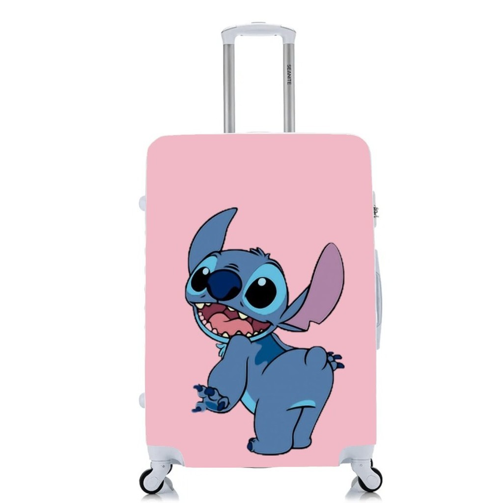 Capa Protetora Para Mala Viagem Personalizada Pequena Stitch Bundinha Rosa