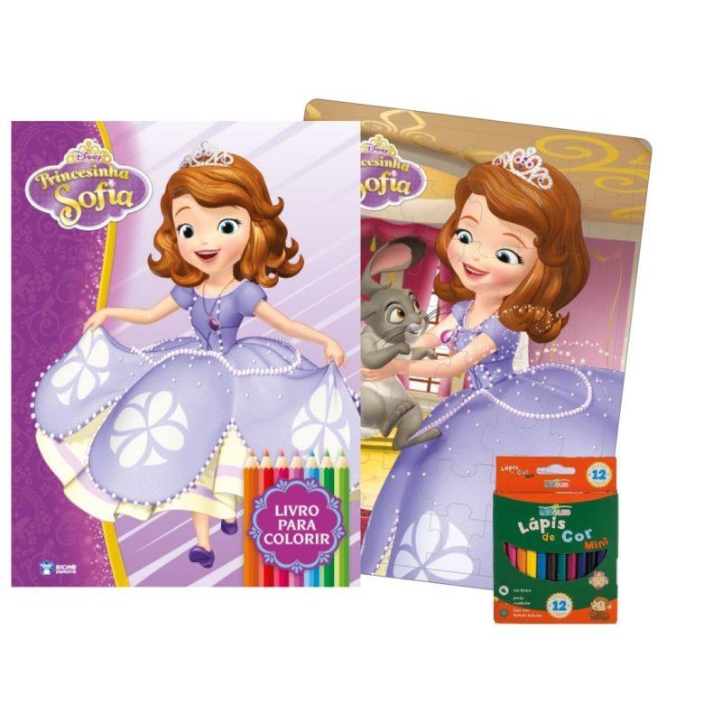 Diversão Disney Princesinha Sofia - 1 Livro + Quebra-Cabeça + 12 Lápis Coloridos Diversão Completa em Oferta na Shopee