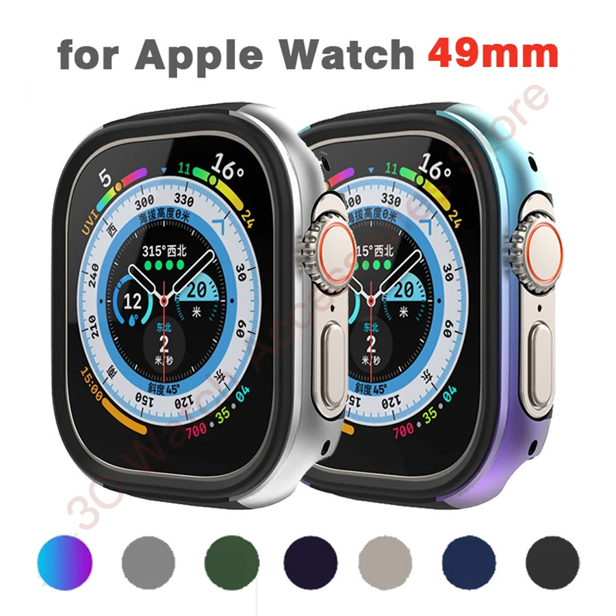 Capa De Liga De Alumínio Para Relógio Apple Watch ultra 49mm Titanium Color Cover iwatch TPU + Alloy Bumper Protector 49