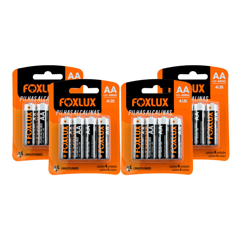 Pilha Alcalina Pequena AA Foxlux com 16 Unidades