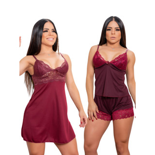 KIT Camisola e Baby Doll Pijama Sexy Renda Feminina Sedução em Oferta na Shopee