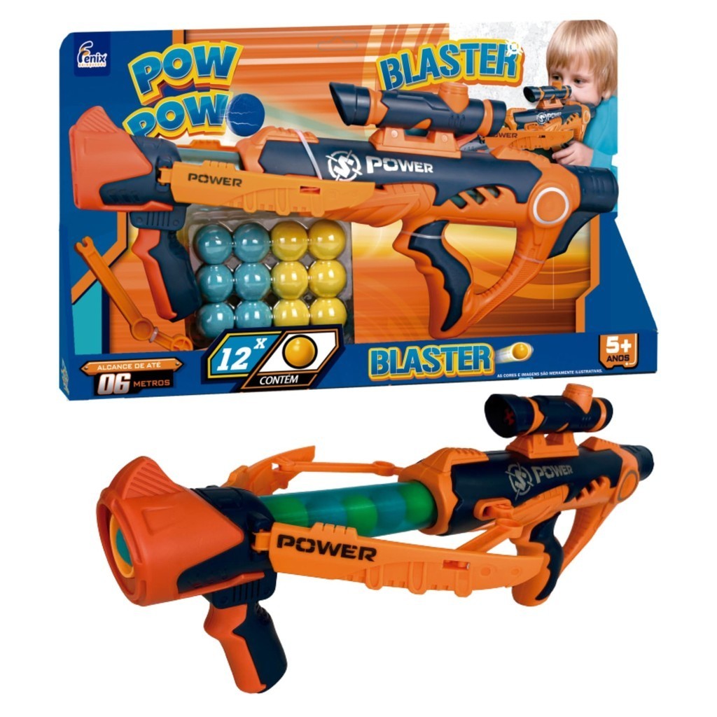 Brinquedo Lançador Pow Pow Blaster com 12 Bolinhas para Crianças a Partir de 5 Anos Fenix Brinquedos - PPL-983 em Oferta na Shopee
