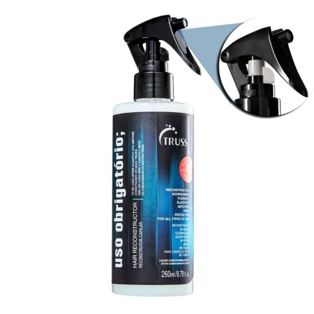Truss Uso Obrigatório Spray Reconstrutor Capilar 260ml Protetor Térmico Pré e Pós Progressiva e Chapinha Tratamento Capilar Profissional e Anti Frizz Dos Cabelos
