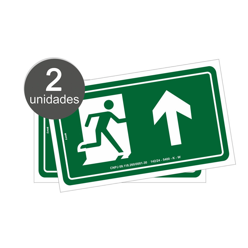kit 2 Placas Aviso Rota Fuga S3 Com Seta Para Cima Fotoluminescente Orientação Falta Energia PS