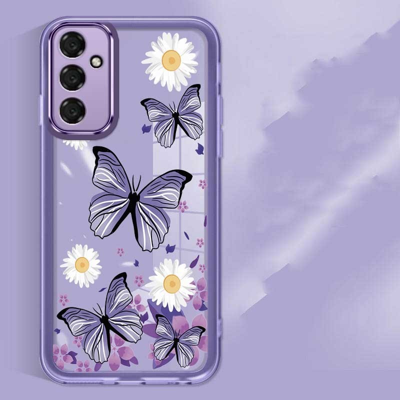 Samsung Galaxy M35 5G M 35 Borboleta Líquida De Silicone Butterfly Flower Casing Camera Protector De Câmera Transparente Capa Completa Macia