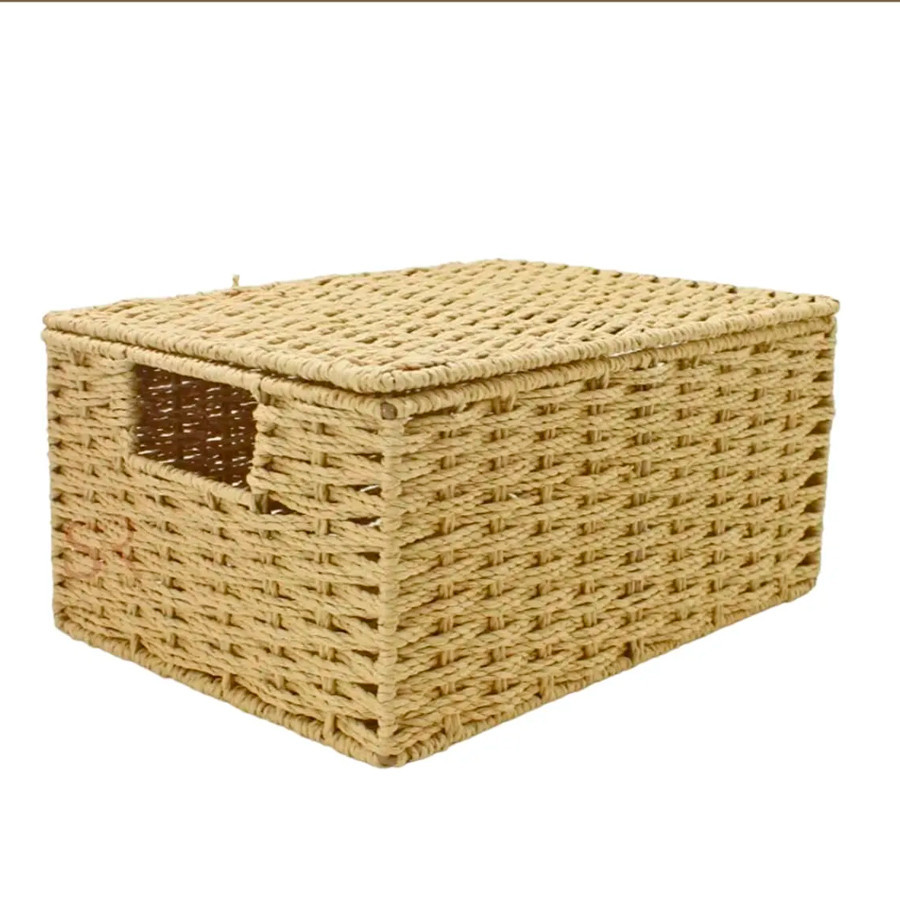 Cesta Wayana com tampa de Fibra Natural - 35x25x16cm - 1 unidade - Rizzo