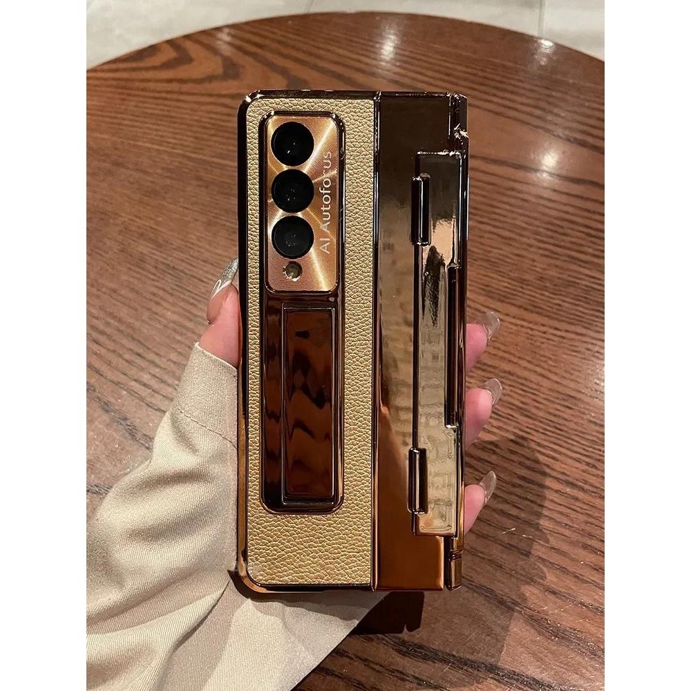 Para Samsung Galaxy Z Fold 5 7 6 4 3 5G Caso Com Protetor De Tela De Couro De Luxo Chapeamento De Uma Peça Suporte Capa 