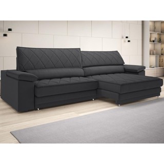 Sofá de Duplo Molejo com Carregador USB, Retrátil e Reclinável Valencia 2,50m Linho Soft Grafite- NETSOFAS em Oferta na Shopee