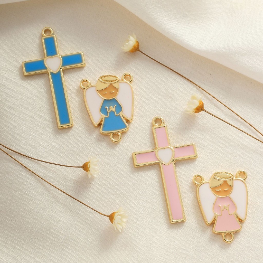Entremeios Para Terço Anjinho + Crucifixos Para Terço Coração Alta Qualidade Crisma Batismo Infantil