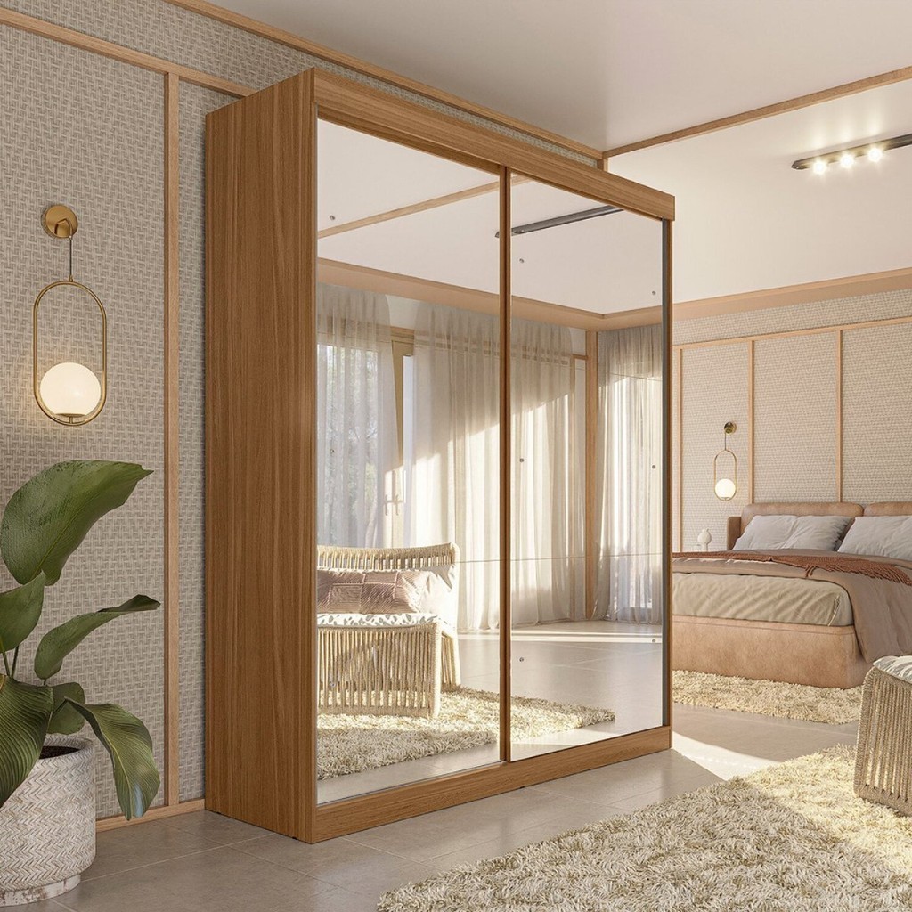 Guarda-roupa Solteiro 2 Portas de Correr 2 Gavetas e 6 Espelhos Peônia Yescasa Amendola Touch - Home & Living