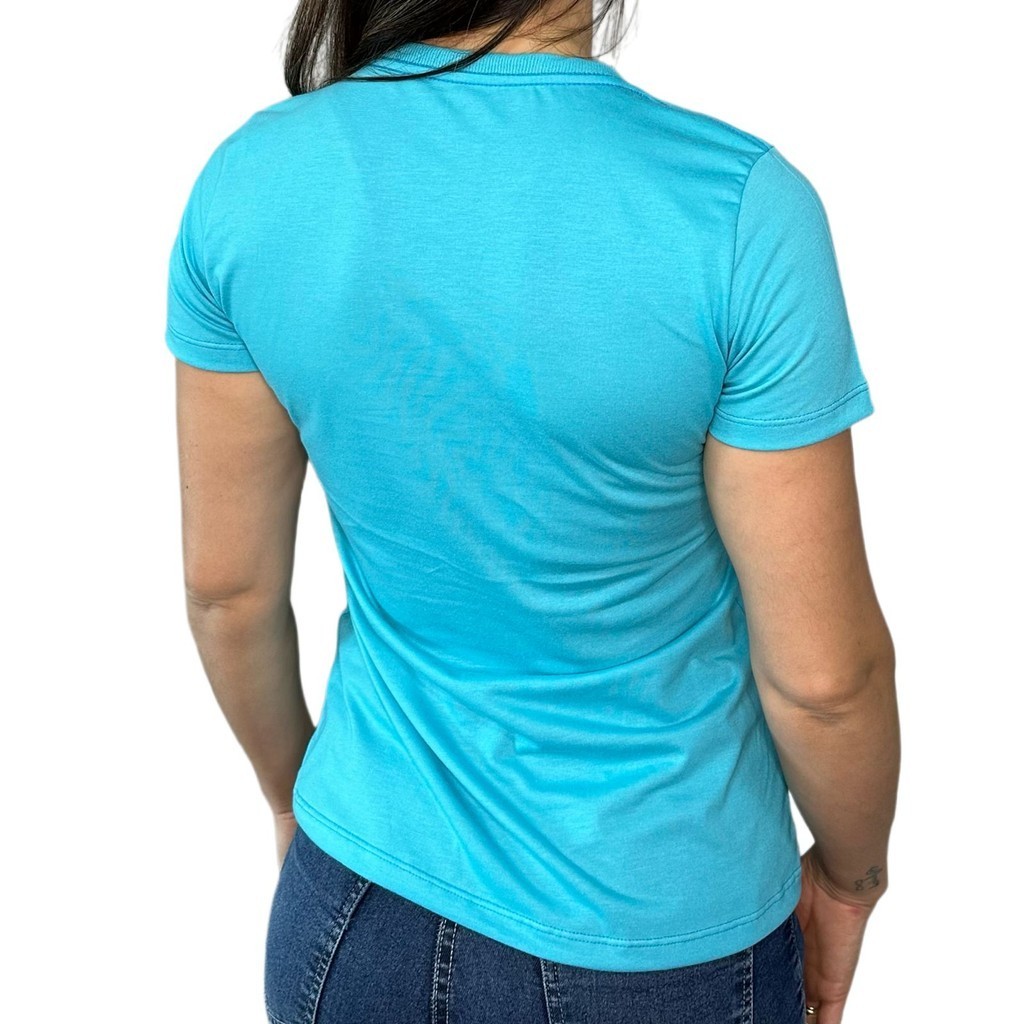 Camiseta Feminina Lisa Azul Turquesa Algodão Fio 30.1 Penteado P/ Estampagem DTF, Silk e Serigrafia