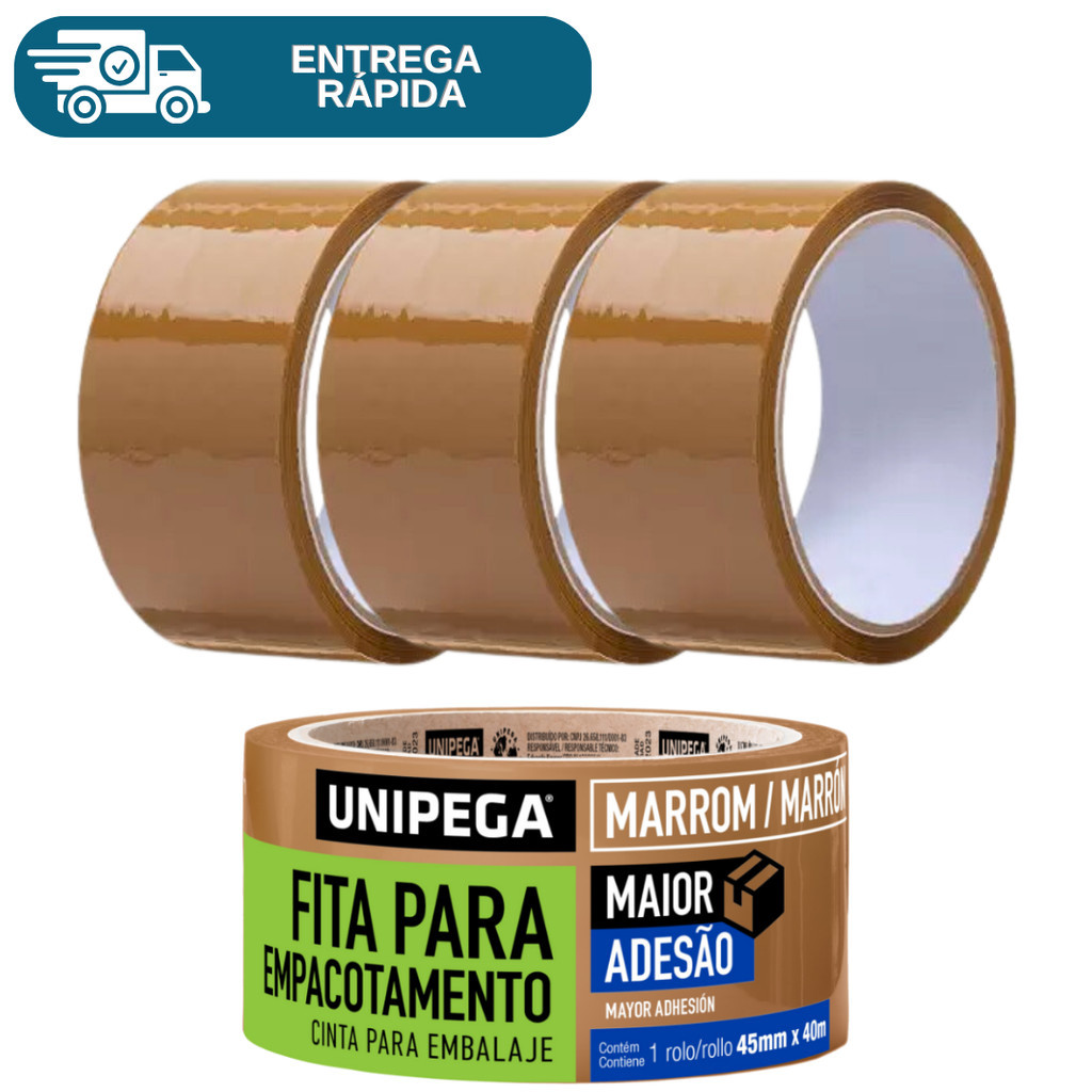 Kit 3 Fita Adesiva 45mm X 40m Larga Para Empacotamento De Caixa Embalagem E-Commerce Papelão em Oferta na Shopee