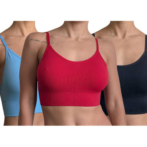 Kit 3 Top Academia Poliamida Com Bojo Removível Alças Ajustáveis Confortável Fitness Sem Transparência P ao GG