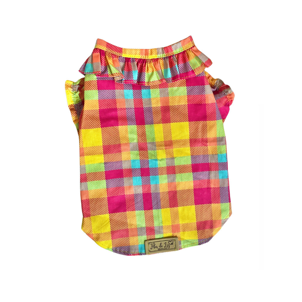 Blusinha Pet Gola Boneca Xadrez Pink para cachorro e gato
