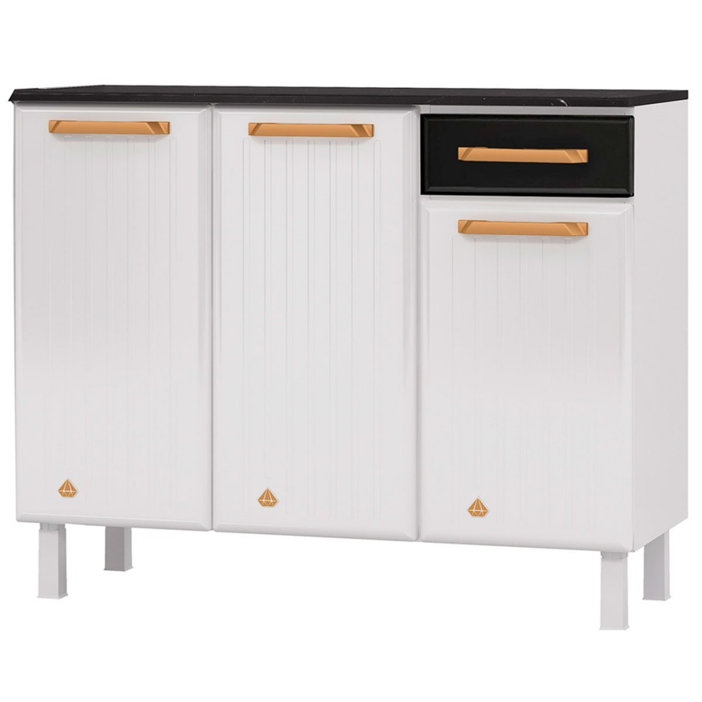 Balcão de Cozinha em Aço Diamante 3 Portas 1 Gaveta 818134 - Home & Living
