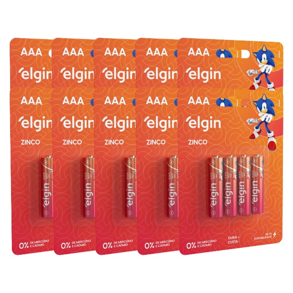 40 Pilhas Zinco Carvão Aaa Palito 3a R03 10 Cartelas Elgin em Oferta na Shopee