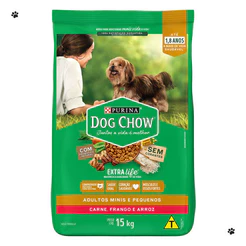 Alimento Dog Chow Extra Life Ração Cão Adulto Carne, Frango e Arroz Raças Pequenas 15kg Cachorro Pet