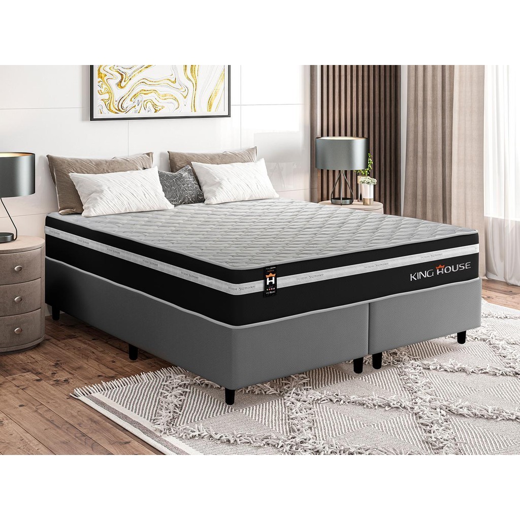 Conjunto Cama Box c/ Molas Ensacadas Durham Preto King 193x203x60 - Home & Living