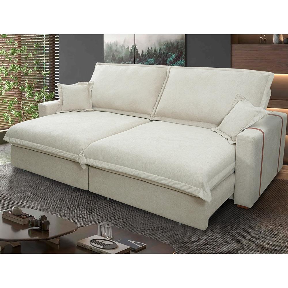 Sofá Retrátil Reclinável Nairobi 2,38m Bege Bouclê em Oferta na Shopee