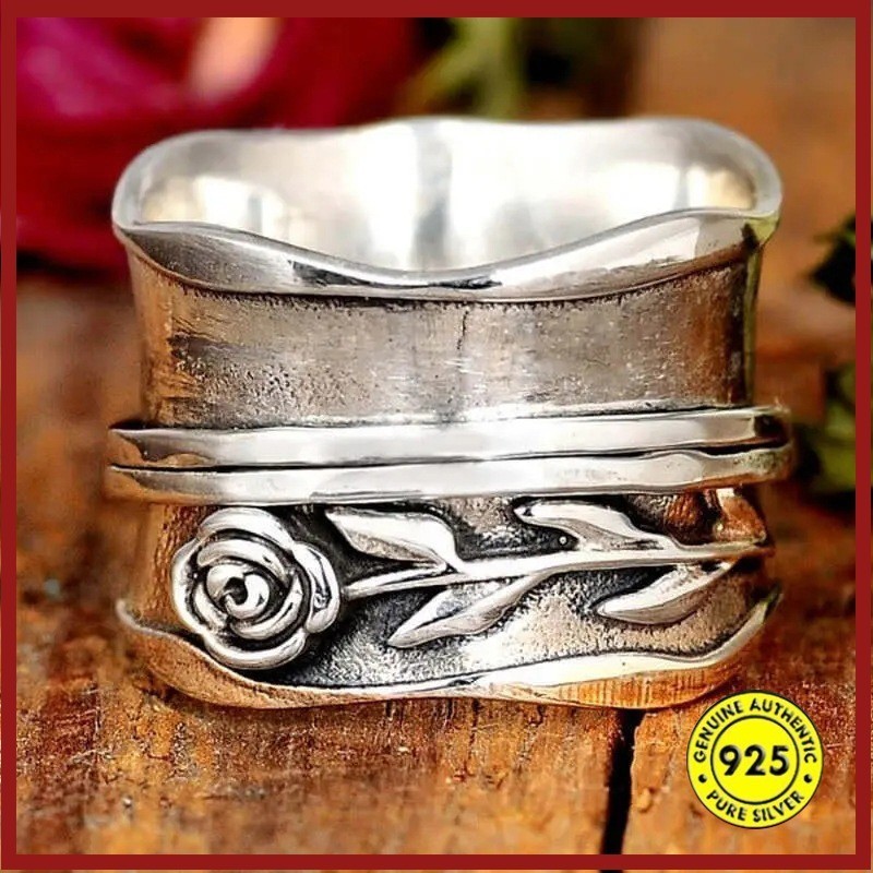 Anel De Dedo Em Camadas De Rosa Retro Prata Antigo Popular em Oferta na Shopee