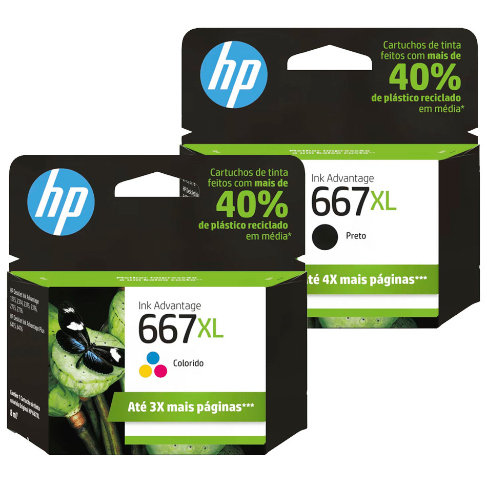 Cartuchos HP 667XL Original Preto 3YM81AB + Color 3YM80AB em Oferta na Shopee