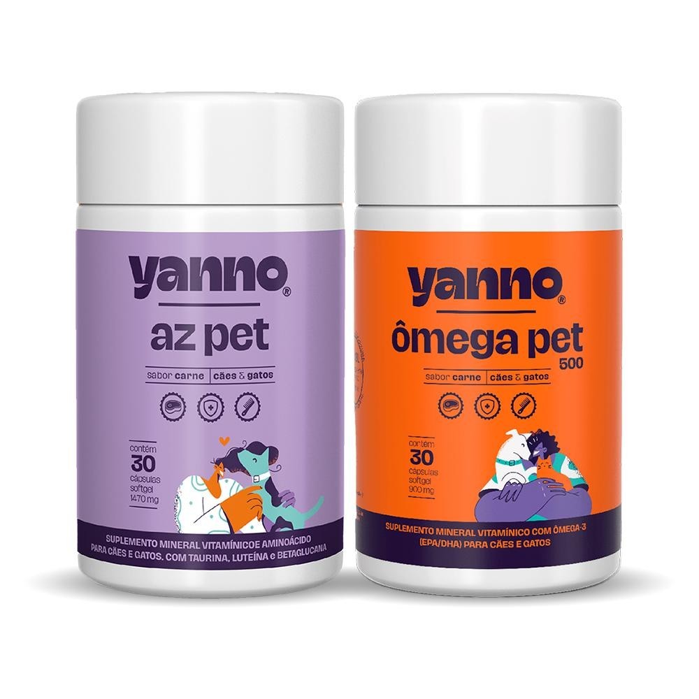 Suplemento Ômega 3 + Multivitamínico Cães Gatos Queda de Pelos Saúde Completa 2x30 Cáps Sabor Carne