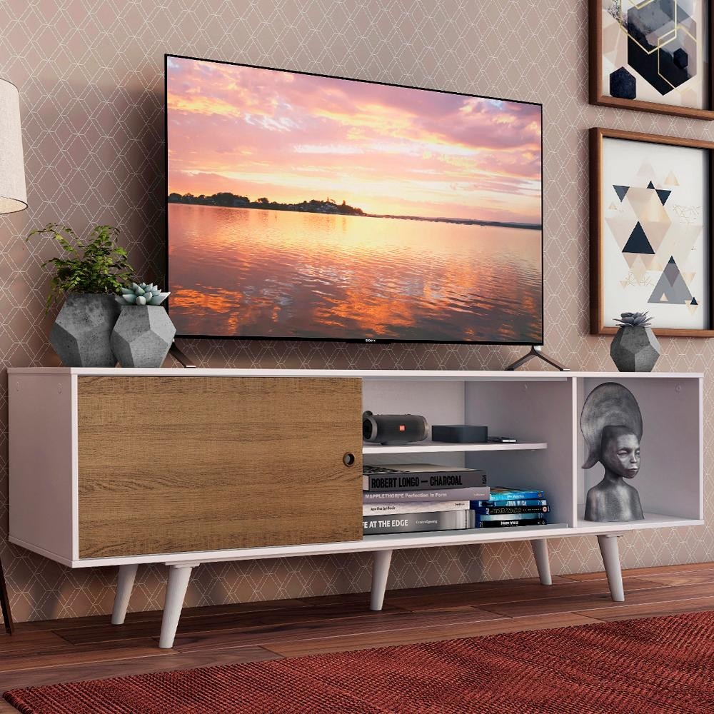 Rack Madesa Dubai para TV até 65 Polegadas com Pés - Branco/Rustic/Branco - Home & Living