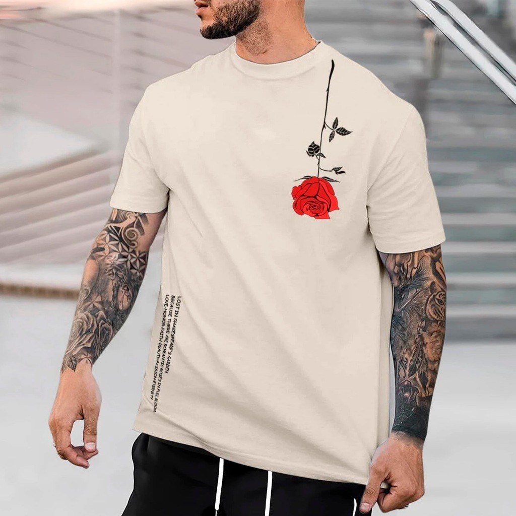 Camiseta 100% Algodão Casual Lançamento Promoção Estampa DTF Rosa Invertida Masculina Casual