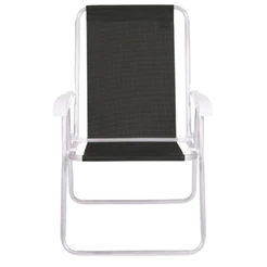 Cadeira De Praia Conforto Braço de Plástico Jardim Alumínio Preta Tela Sannet Portátil Dobrável Mor