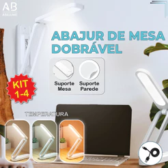 Luminária de Mesa Abajur Led Dobrável Recarregável USB Com 3 Tons de Luz Portátil Bivolt