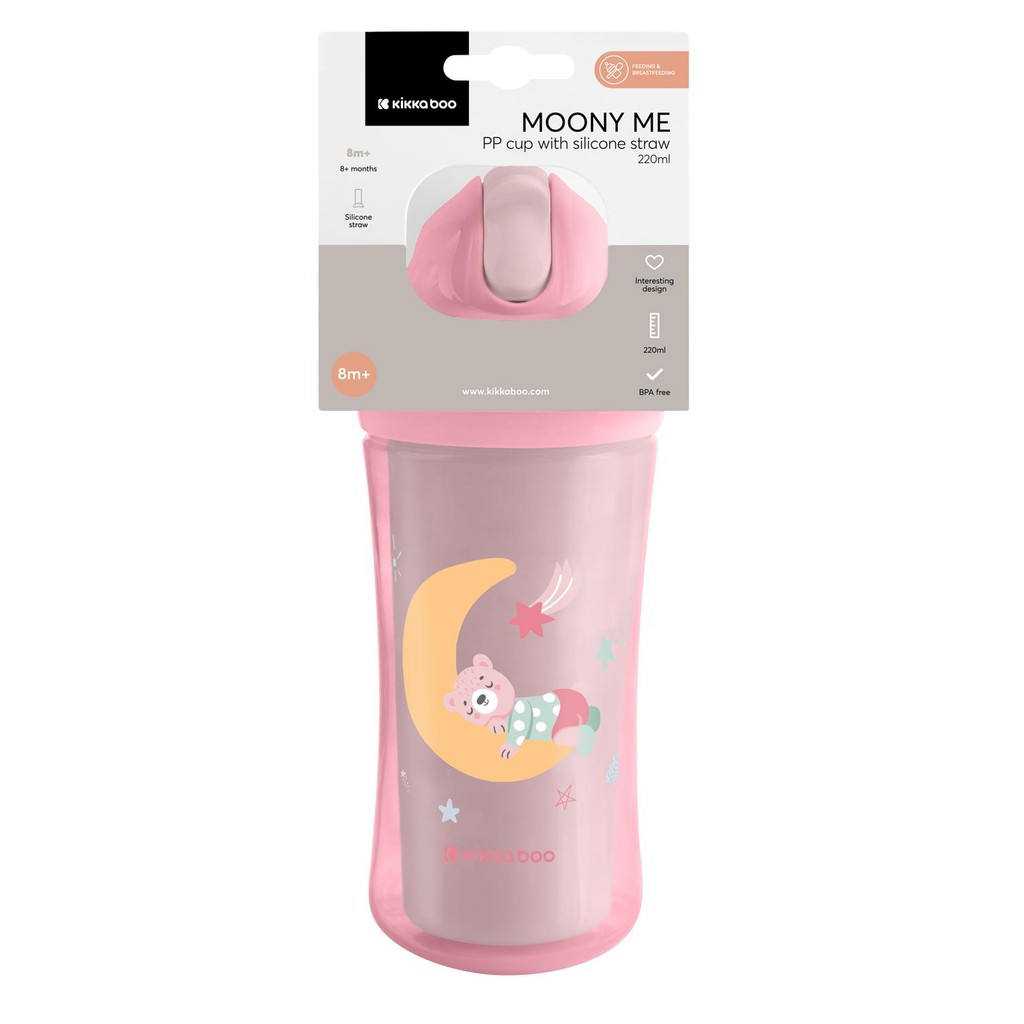 Copo Infantil com Canudo de Silicone Moony Me Pink 220ml KikkaBoo em Oferta na Shopee