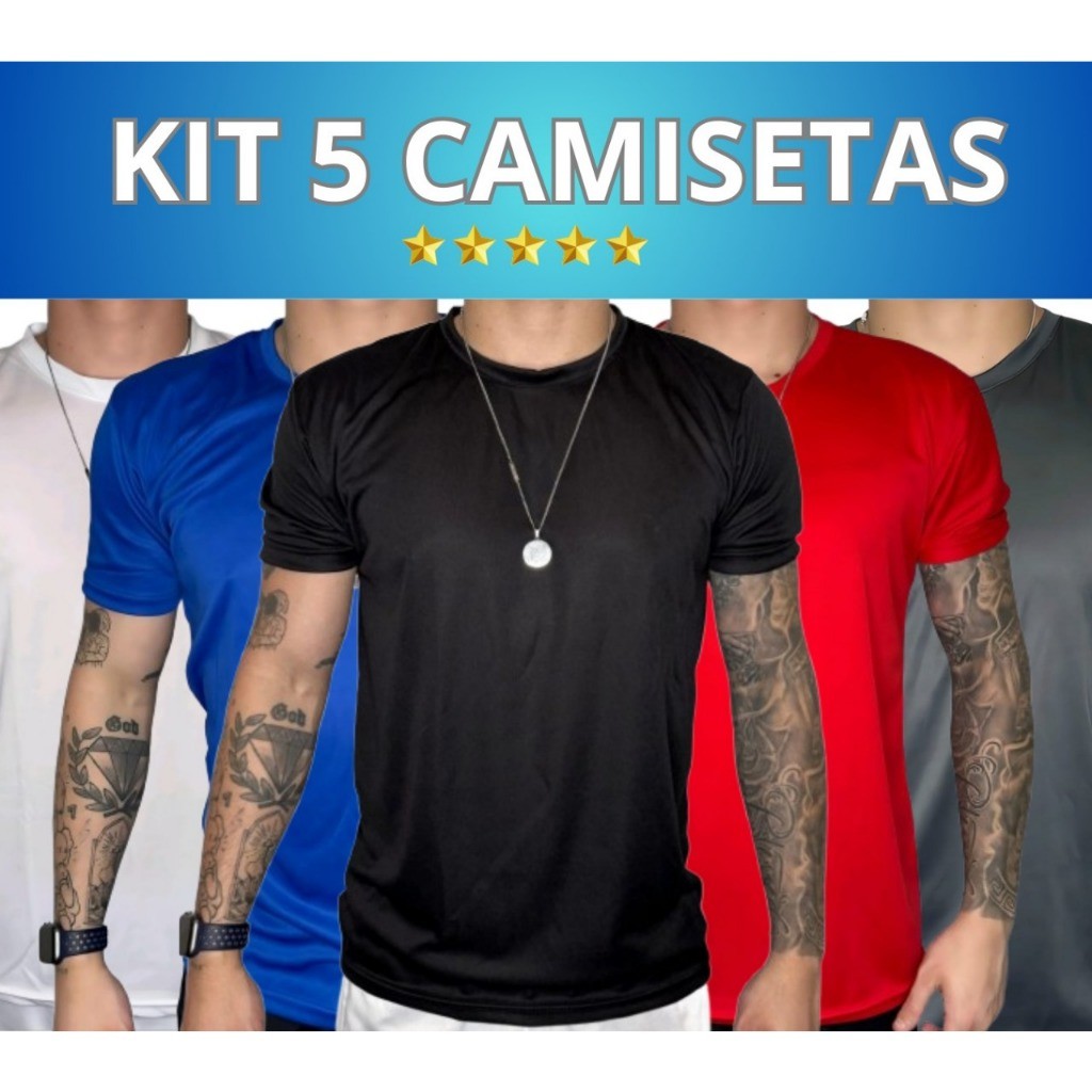 KIT 5 Camisas Dry-Fit Masculina Manga Curta Para Academia Corrida Camiseta Leve Respirável Exercício