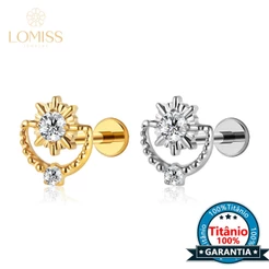 Piercing Labret Titânio Orelha Tragus Helix Sol Detalhes Com Zircônia Cravejada