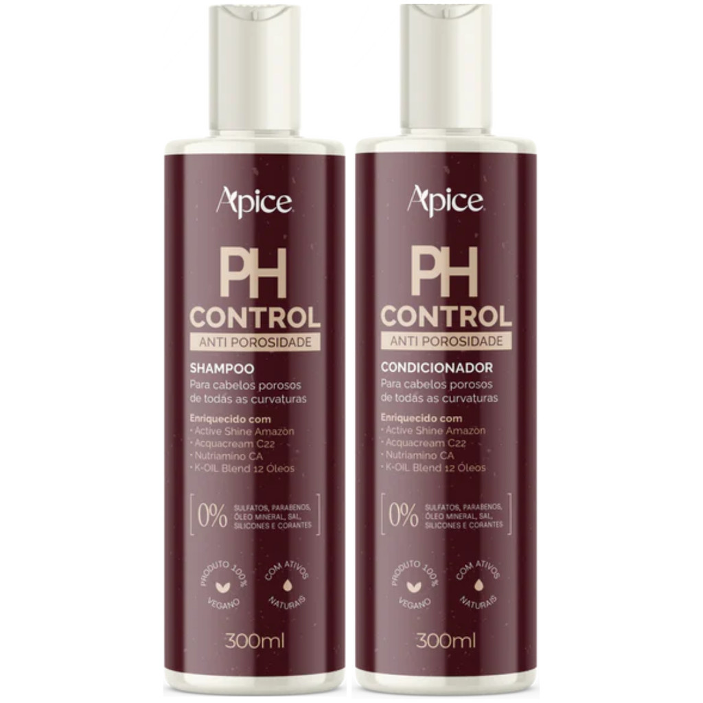Kit Shampoo E Condicionador Ph Control Apice Anti Porosidade Capilar Tratamento Vegano 300ml
