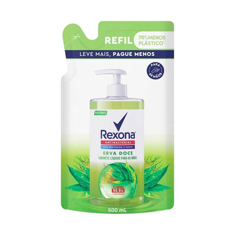 Refil Sabonete Líquido Para Mãos Rexona Antibacterial Erva Doce 500ml em Oferta na Shopee