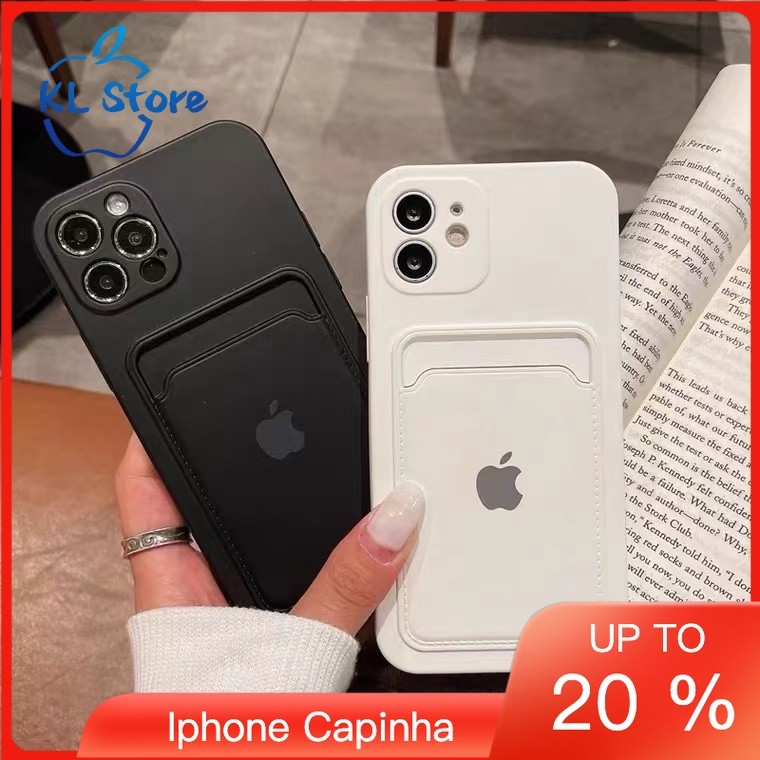 Kl STORE Porta-cartões líquidos de Silicone case luxo iPhone 11 pro max 13 12 XR 14 Carteira à prova de choque capinha