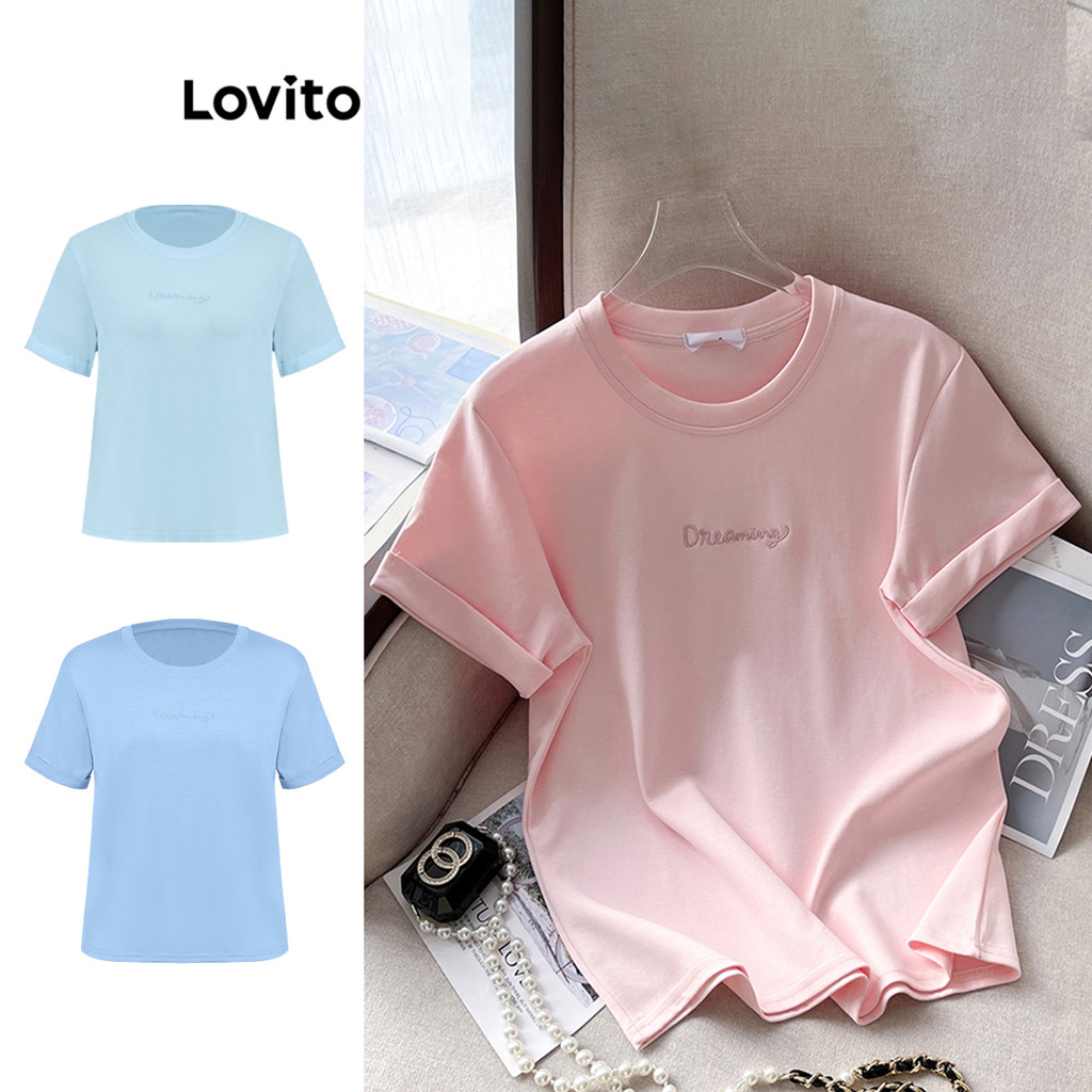 Lovito Camiseta Casual Com Estampa De Letras Para Mulheres LNE55363 (Multicolorido) - Women Clothes