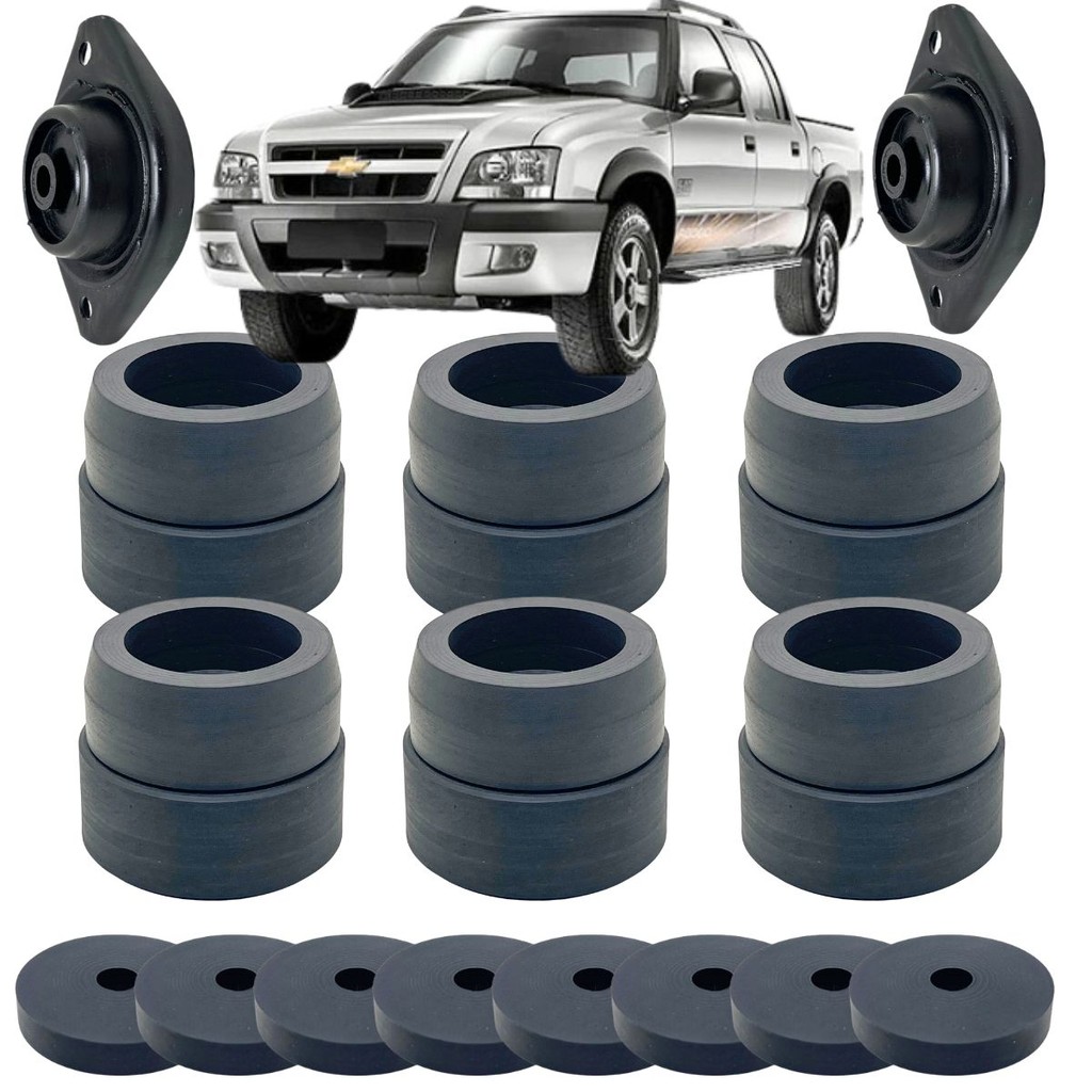 KIT CALÇO COXIM BORRACHA CABINE DUPLA + QUADRO DO RADIADOR + CAÇAMBA CARROCERIA GM S10 G1 1995 A 2011 (SÓ BORRACHAS)
