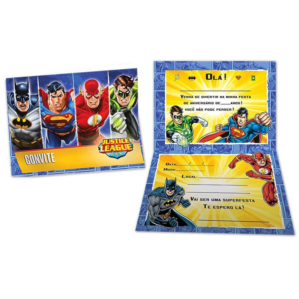 Convite 8 Unidades - Liga Da Justica - Festcolor em Oferta na Shopee