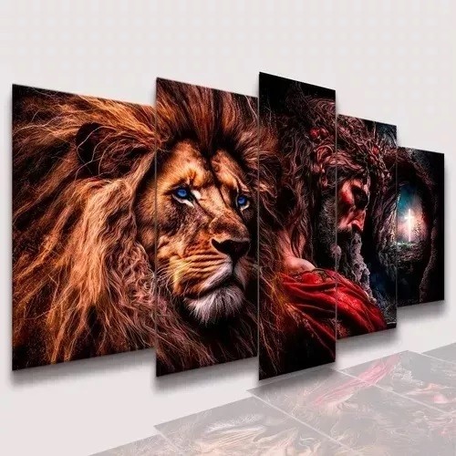 Kit 5 Quadros Decorativos Leão Religioso Jesus Mosaico Sala Quarto Escritório premium em Oferta na Shopee