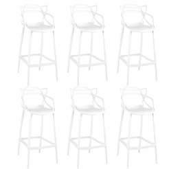 Kit 6 Banquetas Allegra com Encosto Design Cozinha/Bancada